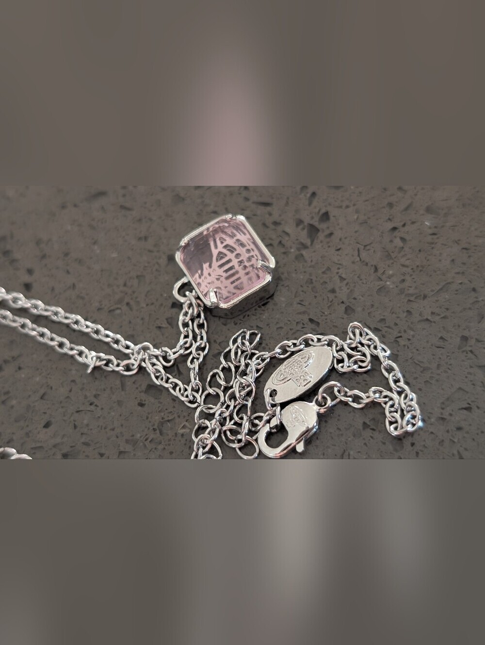 Silver Chain Necklace with Light Pink Crystal Orb New No Box Just The Necklace